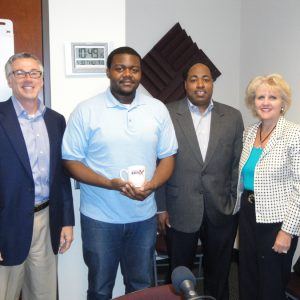 Sue McCart with HFI Event Services, Gavin McGuire and Rashad Cain with Usher’s New Look Foundation and Monty Hamilton with Rural Sourcing