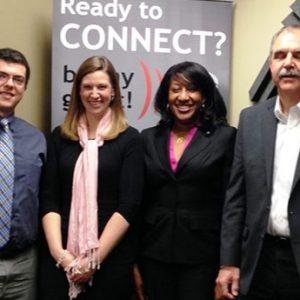 OPEN FOR BUSINESS: Malcolm Evans and Sales Accent, Vlad Rusz with Sterling Rose Consulting Corp, Katie Grubbs with SuperScribe, Shevonn Willis with The Smith Willis Firm, and Vince DeSilva with the Gwinnett Chamber of Commerce