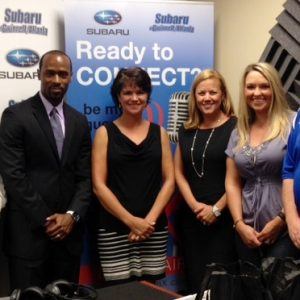 Teresa Holloway with Sugarloaf Mills, Marques Burnett with The Sports Utility Vehicle, Steve Kendrick and Jennifer Kessler with Subaru of Gwinnett, and Julie Mills-Watson with Body of Health and Life