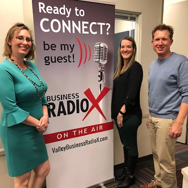 Diane Palacios and Devon Garza with Jewish Family and Children’s Service with Dr. Adrian McIntyre at Valley Business RadioX in Phoenix, AZ