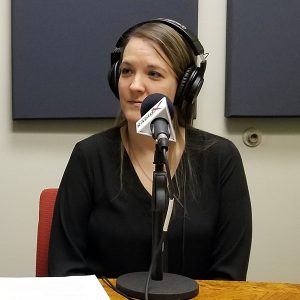 Devon Garza with Jewish Family and Children’s Service in the studio at Valley Business RadioX in Phoenix, AZ