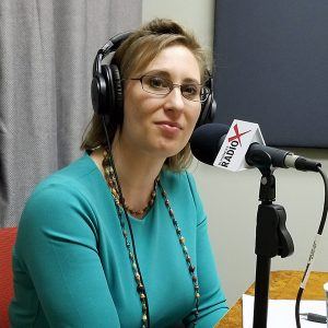 Diane Palacios with Jewish Family and Children’s Service in the studio at Valley Business RadioX in Phoenix, AZ