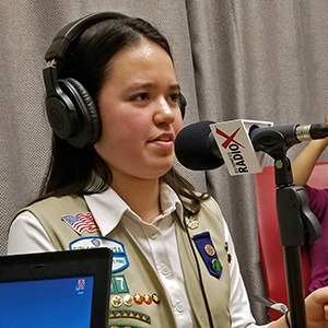 Elizabeth Laughlin in the studio at Valley Business RadioX in Phoenix, AZ