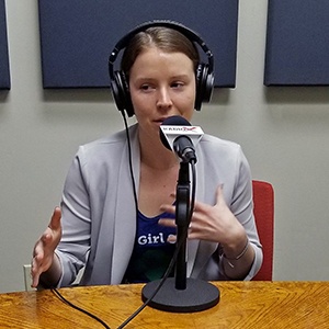 Emmi Edwards in the studio at Valley Business RadioX in Phoenix, AZ