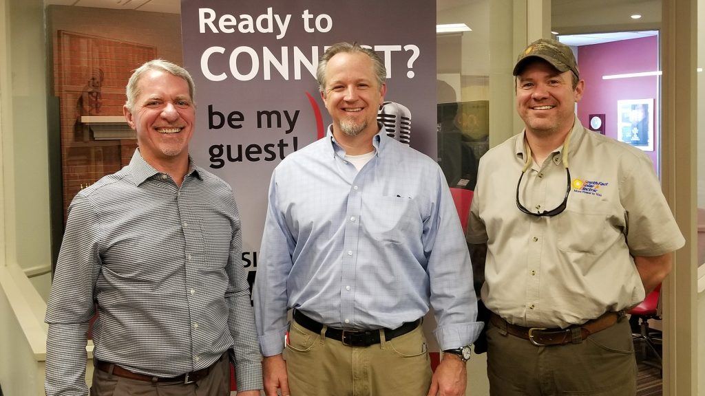 Joe Cunningham with Sunny Energy, Scott Hufford with Chasse Building Team, and Corey Garrison with SouthFace Solar & Electric at Valley Business RadioX in Phoenix, AZ