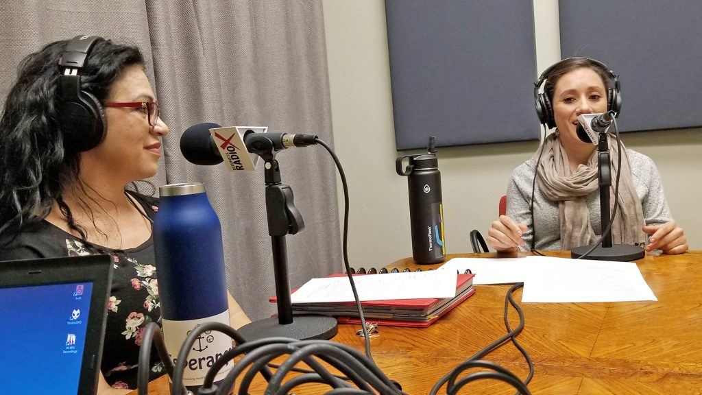 Maria Valenzuela and Anna Ortiz of Esperança in the studio at Valley Business RadioX in Phoenix, AZ