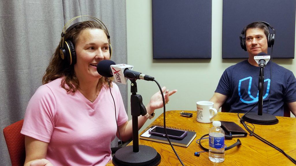 Vincent Serpico and Jennifer Columbe of SerpicoDEV talking in the studio at Valley Business RadioX in Phoenix, AZ