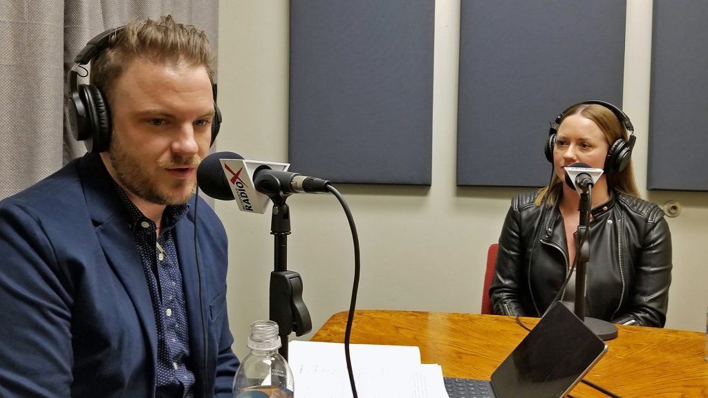 Lindsey Schwartz with Powerhouse Women and Cailean Bailey with GET Phoenix Young Professionals on the radio at Valley Business RadioX in Phoenix, Arizona