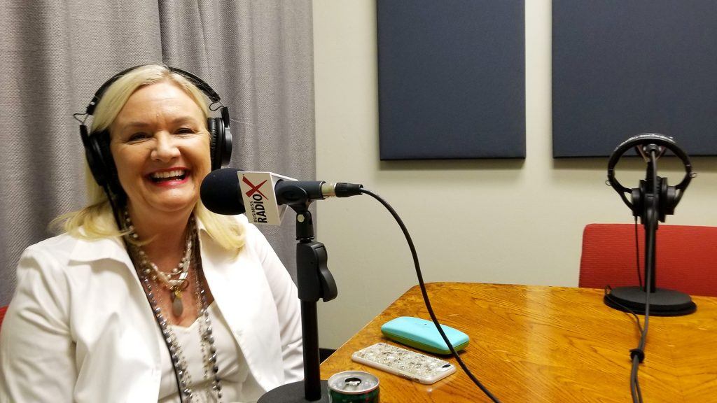 Carole Baker with Cherry Pie Social and Bathrobe Nation speaking on Valley Business RadioX in Phoenix, Arizona