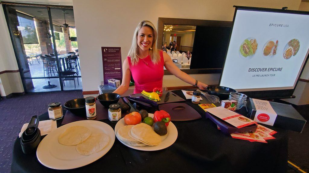 Crystal MacGregor with Epicure demonstrates food preparation and spice blends.