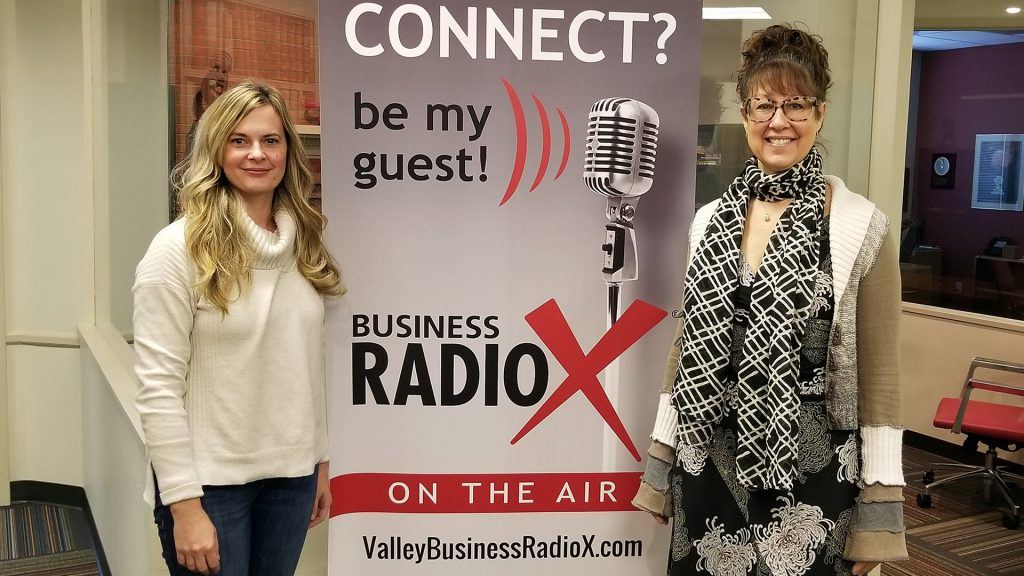 Dawn Albright with C + D Industry and Gia Venturi with Gia Venturi Interiors visit the Valley Business RadioX studio in Phoenix, Arizona