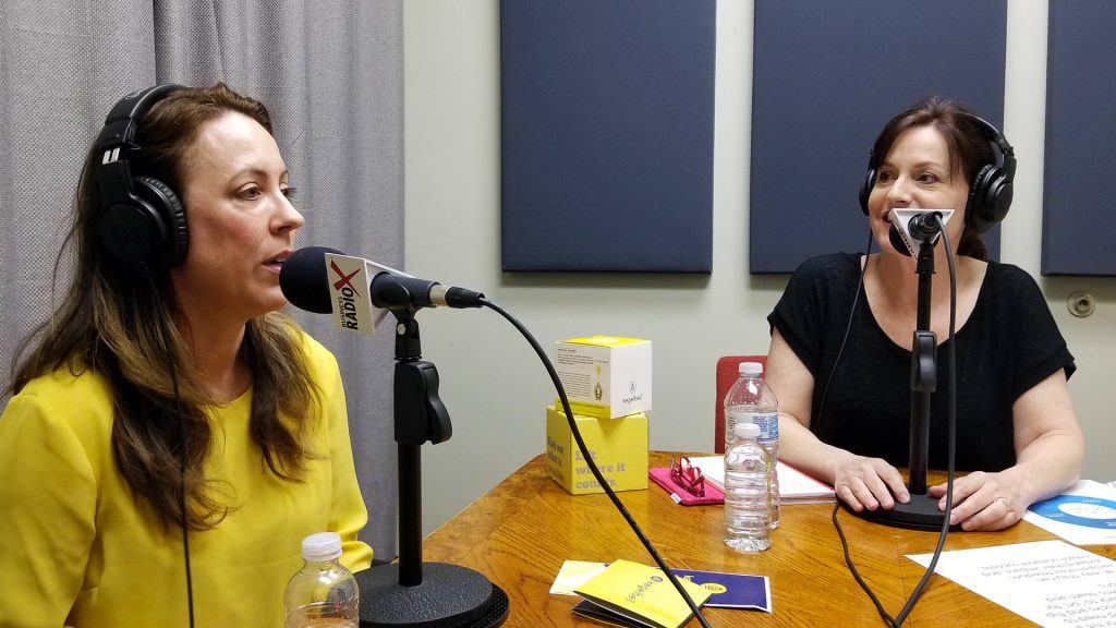 Stephanie Schull and Wendy Breakstone in the studio at Valley Business RadioX in Phoenix, Arizona