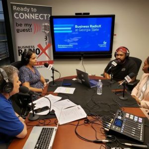 Jackie Davis with GSU, Brian Moore with Canis Major Digital and Queen Anaeki with Entrepreneurship Alumni Network