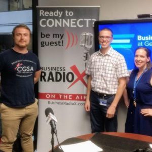 Elizabeth Eichinger and Dr. Zachary Saylor with Institute for Biomedical Sciences and Corey Andrews with SafeStrip