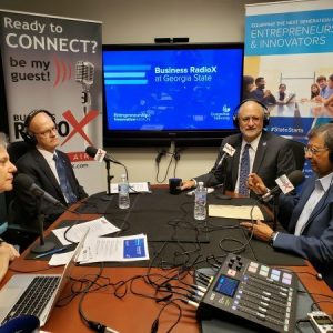 Jag Sheth with Emory University, Charles Shapiro with World Affairs Council Atlanta and Wolfgang Schloer with GSU Office of International Initiatives