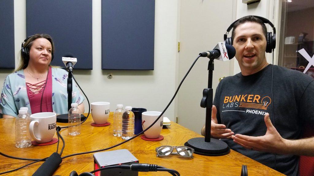 Ben Bronson with Bunker Labs and Heather Dopson on the radio at Valley Business RadioX in Phoenix, Arizona