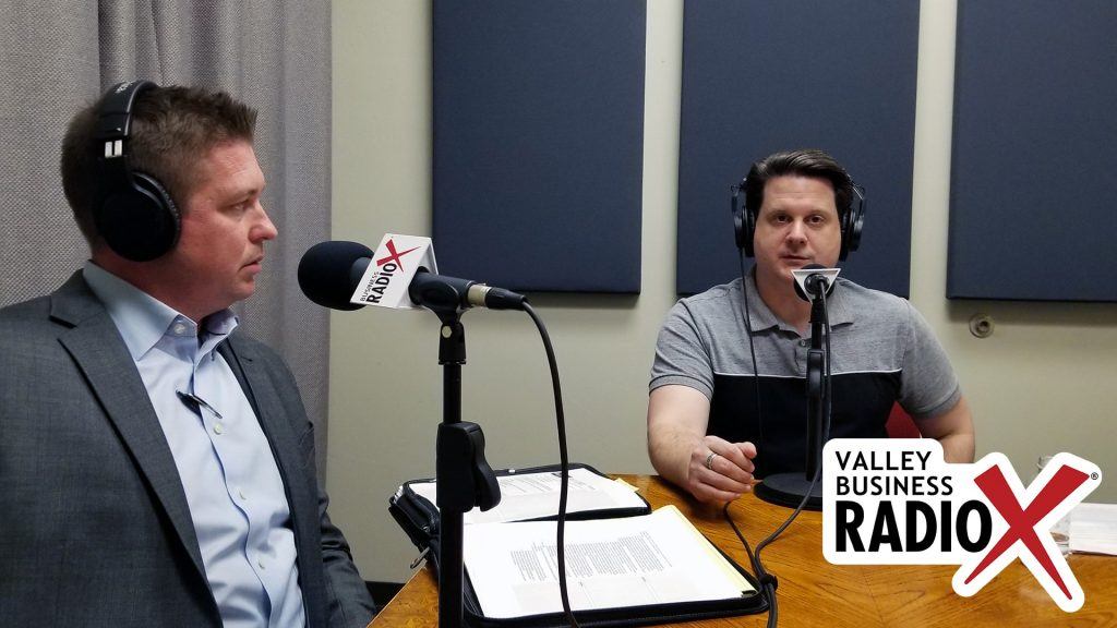 Ron Fleming with Global Water Resources and Ben Graff with Quarles & Brady on the radio at Valley Business RadioX in Phoenix, Arizona