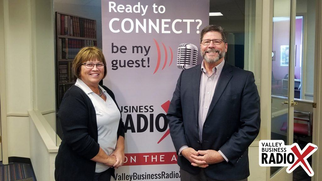 Brenda Martinez and Tom Davis with the Land Title Association of Arizona, Pioneer Title Agency, and Yavapai Title Agency visit the Valley Business Radio studio in Phoenix, Arizona