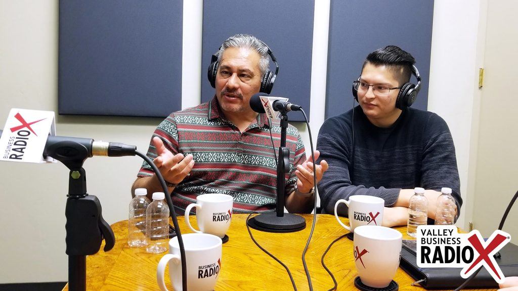 Jeffrey Garza Walker and Joshua Rodriguez with Cresa on the radio at Valley Business RadioX in Phoenix, Arizona