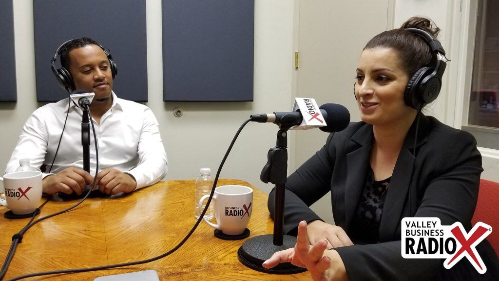 Anibal Abayneh with Africa Fest USA & Cafe Lalibela and social impact consultant Tina Sweis speaking on Valley Business RadioX studio in Phoenix, Arizona