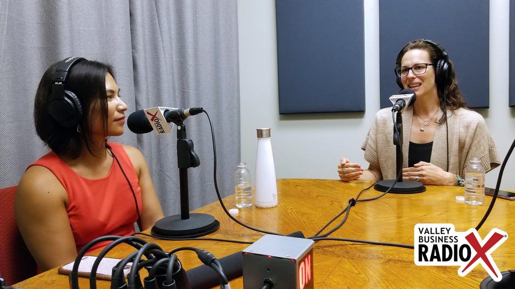 Tisha Marie Pelletier with Tisha Marie Enterprises and Jen McIntyre with Multi-Purpose Mama on the radio at Valley Business Radio in Phoenix, Arizona