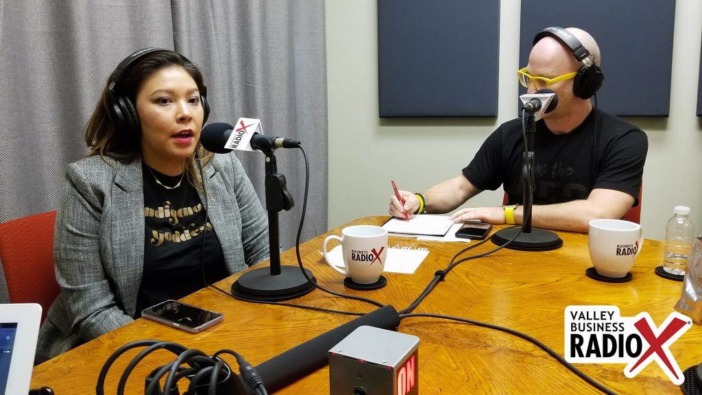 Amanda June with SmokeFire Media and Ashley Bright with Ashley Bright Presents in the Valley Business Radio studio in Phoenix, Arizona