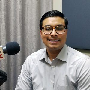 Omar Alam with Viasat in the studio at Valley Business Radio in Phoenix, Arizona