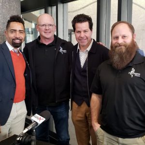 Dan Corso with Atlanta Sports Council, Dr. Maury Wills with D.A.T.E and Noel Brewick and Matt Therriault with Footprints Floors