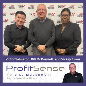 Vickey Evans, CORG Management Group, and Victor Salmeron, Hi Tech Utility Construction, with Bill McDermott, host of ProfitSense