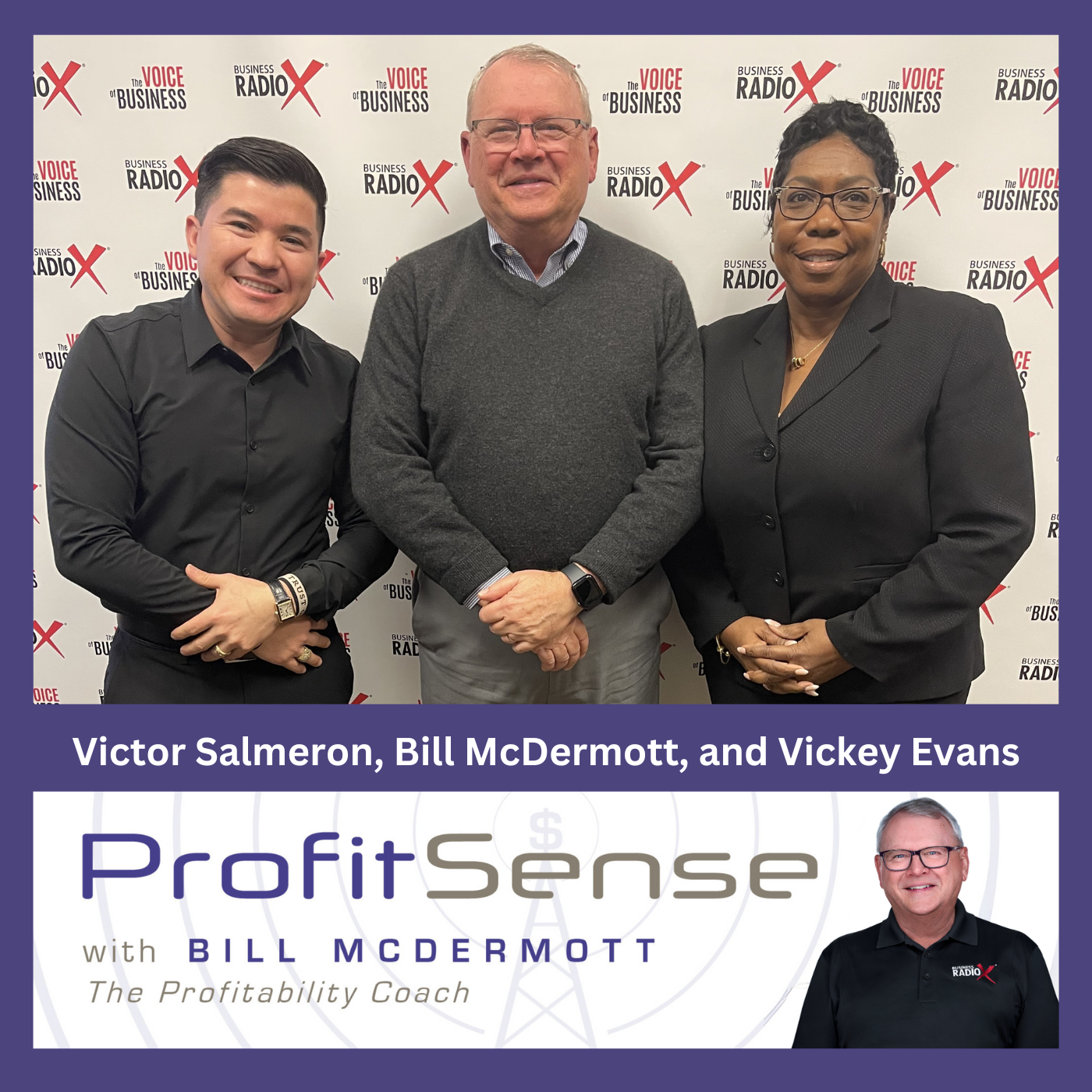 North Fulton Studio Vickey Evans, CORG Management Group, and Victor Salmeron, Hi Tech Utility Construction, with Bill McDermott, host of ProfitSense